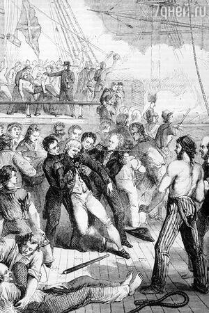 Адмирал Нельсон принял смерть на линкоре «Виктория». Гравюра 1862 года Адмирал Нельсон принял смерть на линкоре «Виктория». Гравюра 1862 года