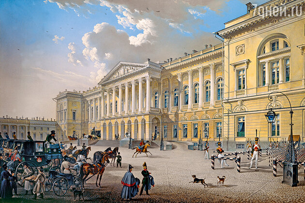 Фото репродукции акварели К. Беггрова «Михайловский дворец». 1832 г. Фото Фото репродукции акварели К. Беггрова «Михайловский дворец». 1832 г. Фото