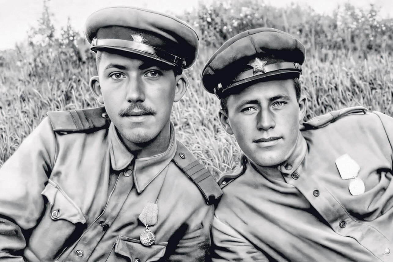 Юрий Никулин с фронтовым товарищем