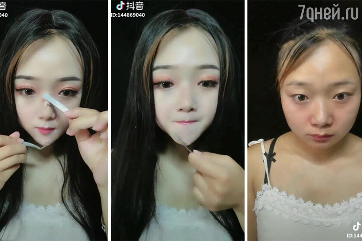 Asian girl taking off makeup