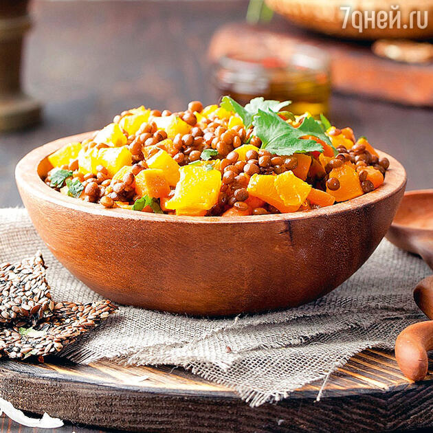 Горячая закуска из баклажанов и чечевицы