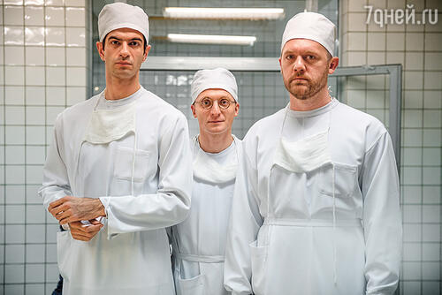 С Амбарцумом Кабаняном и Владимиром Мишуковым на съемках сериала «Доктор Преображенский». 2018 г.
