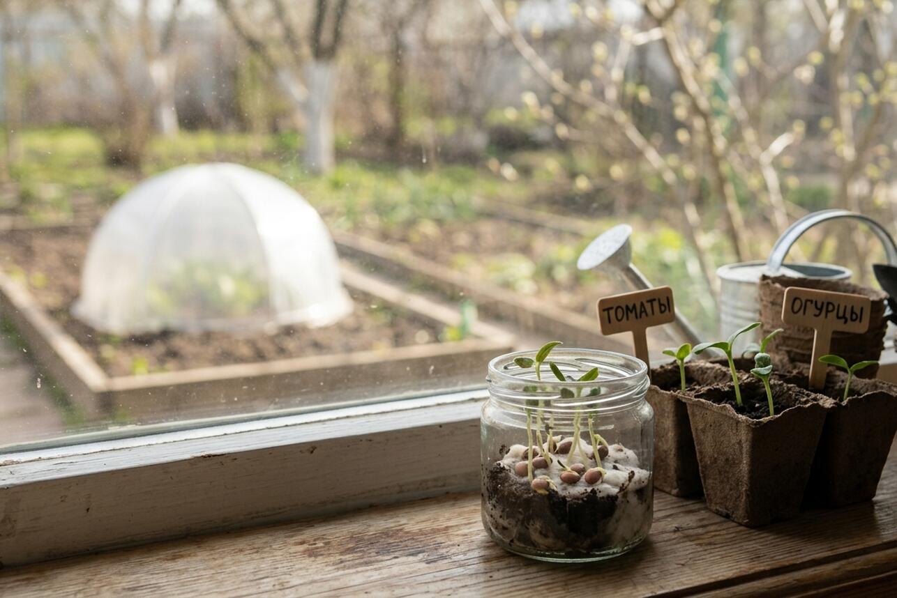 посадка рассады в апреле, что сажать в апреле, сроки посева овощей, календарь садовода 2026, подготовка грунта для рассады, семена цветов на рассаду, когда сажать помидоры и огурцы, обработка семян марганцовкой, биопрепараты для растений, уход за рассадой на подоконнике, высадка в открытый грунт, советы дачникам