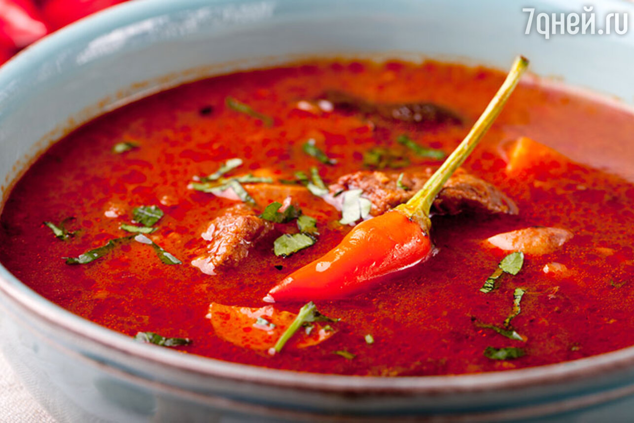 Суп из томатов и паприки с говядиной