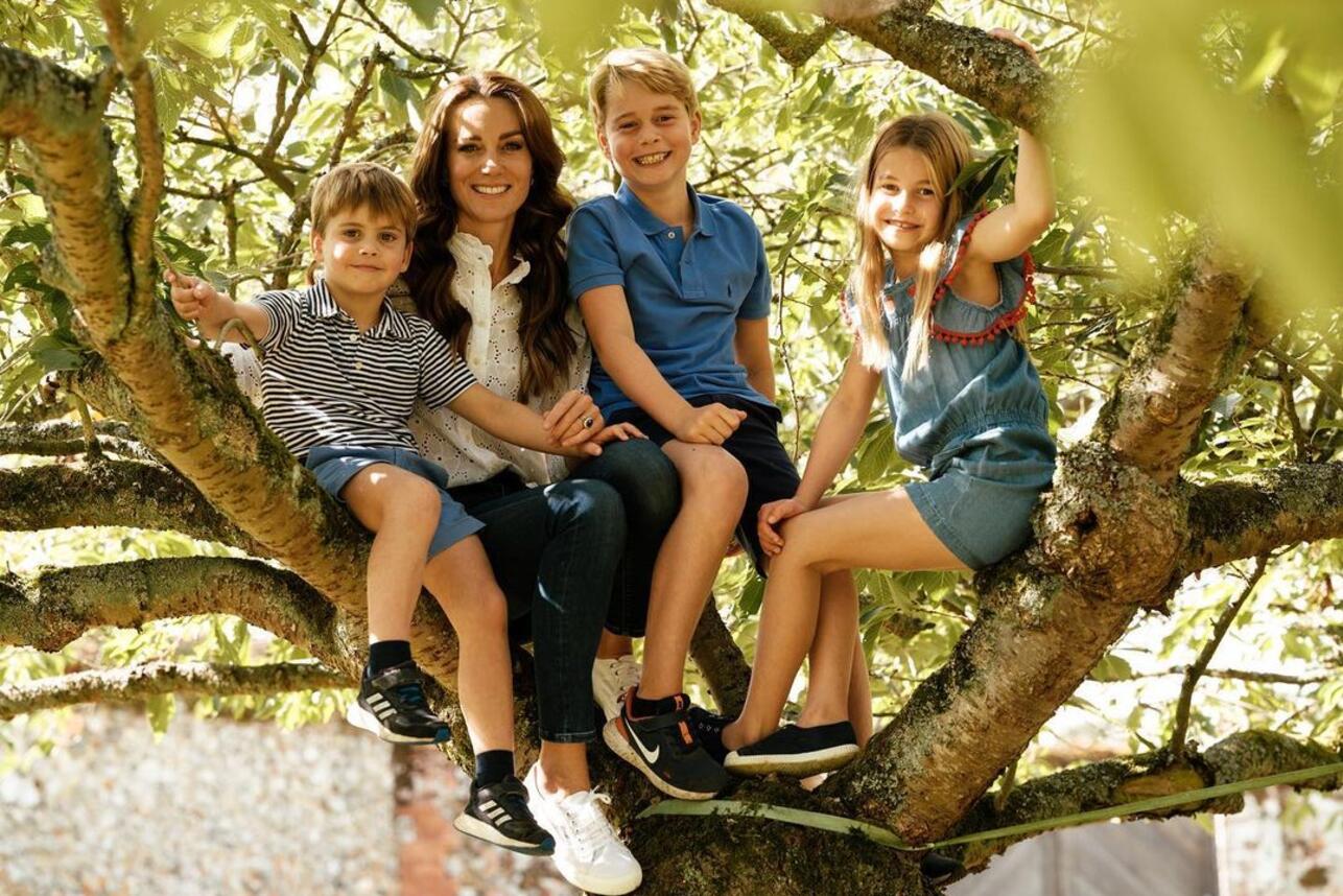Кейт Миддлтон с детьми сидят на дереве