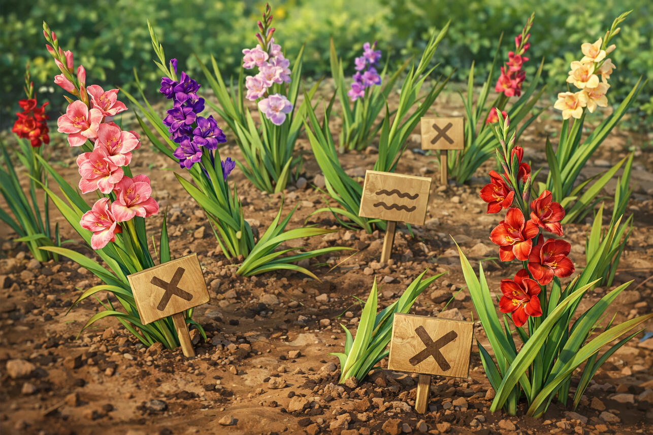 Чтобы не смотрели «в забор»: 3 ошибки при посадке гладиолусов, которые портят вид всей клумбы Чтобы не смотрели «в забор»: 3 ошибки при посадке гладиолусов, которые портят вид всей клумбы