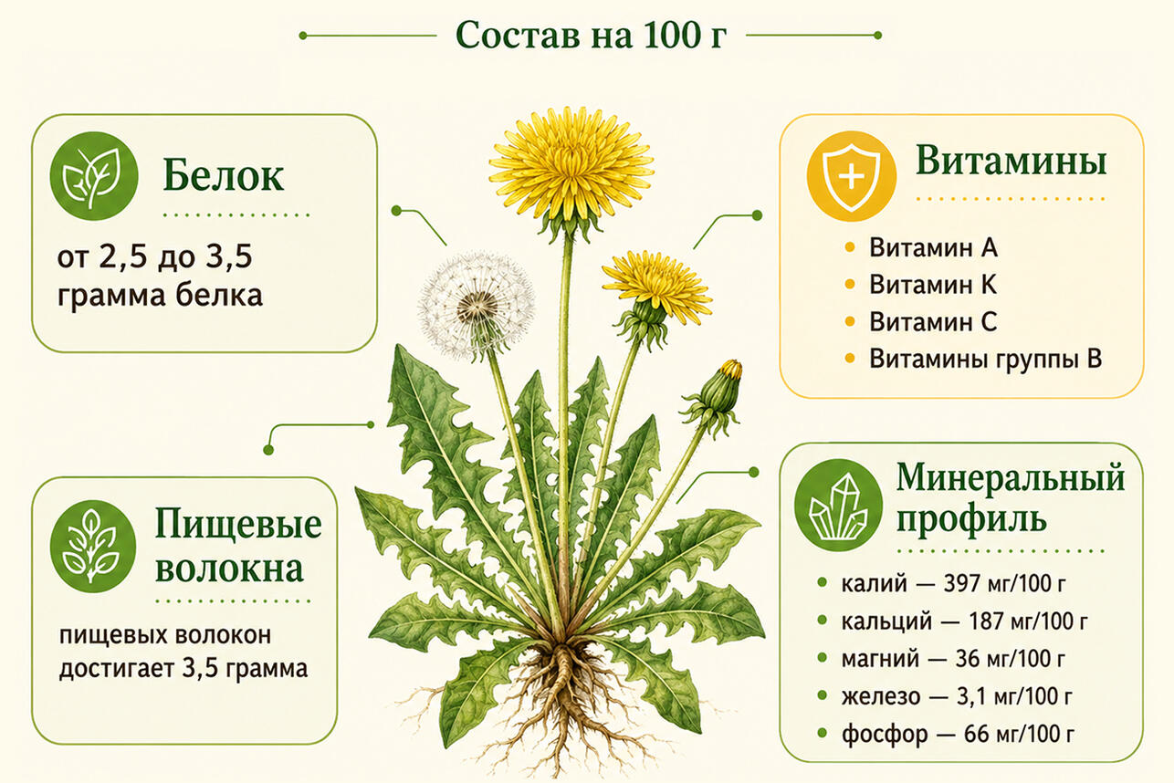 состав и польза одуванчика