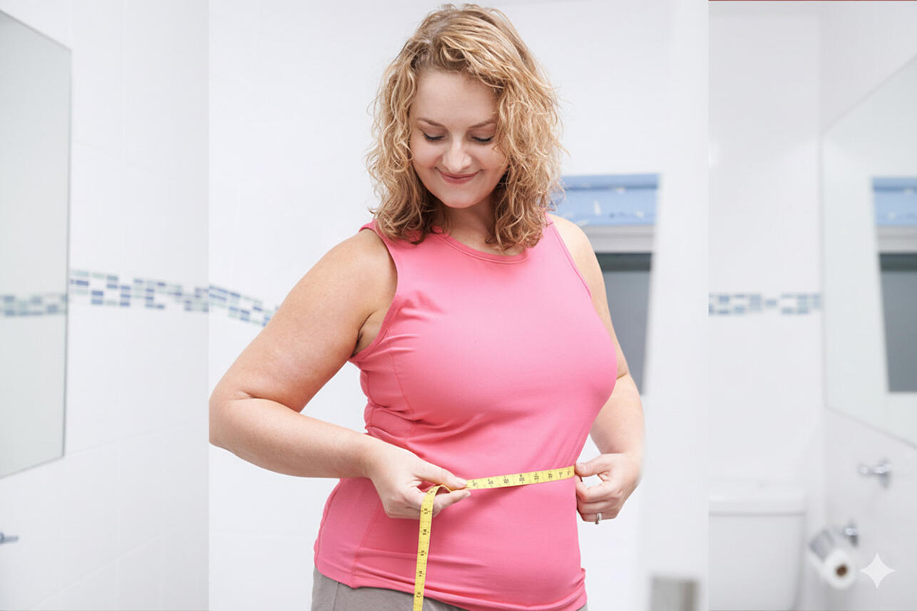 curvy woman делает замер талии