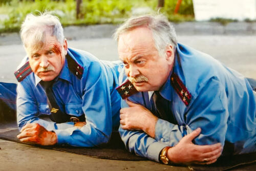 С Сергеем Никоненко на съемках сериала «Встречная полоса». 2008 г.