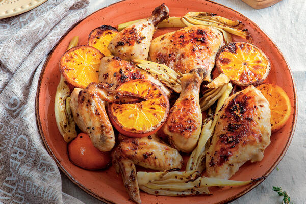 Рецепты от Юлии Высоцкой: цыпленок с апельсинами, тосты с тархунным майонезом и паннакота с ежевикой