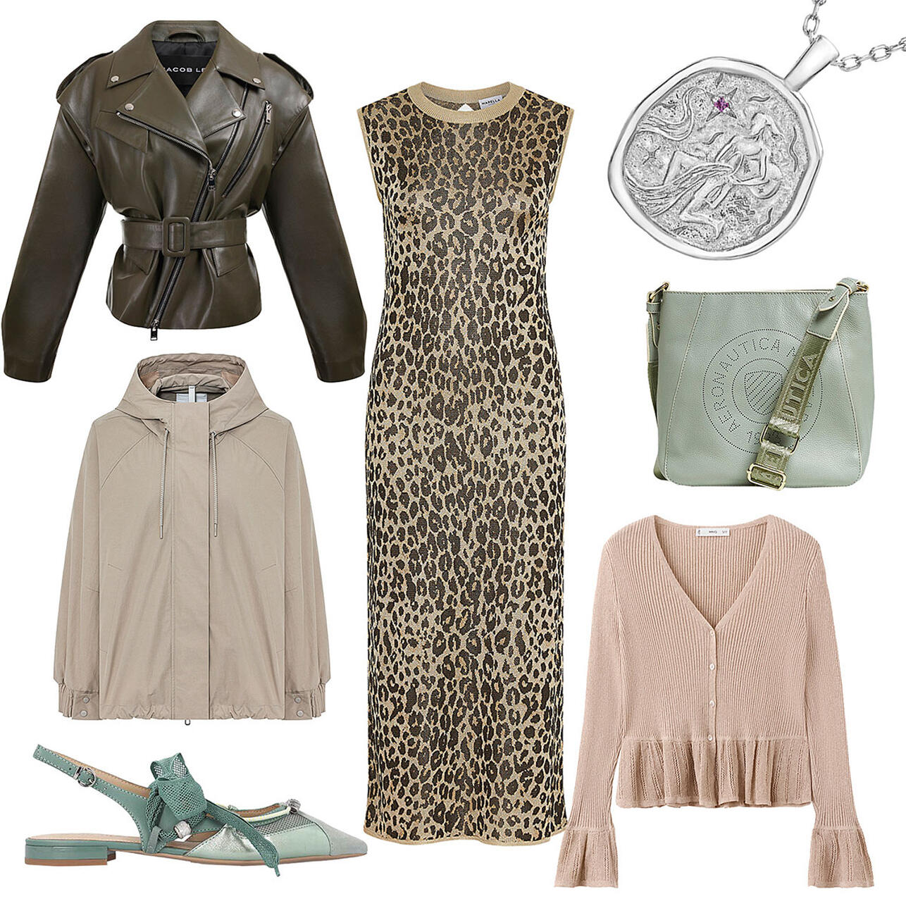 Колье TILDA JEWELRY. Куртка JACOB LEE. Блуза MANGO. Слингбэки PINKO. Куртка DUNO. Платье MARELLA. Сумка AERONAUTICA MILITARE. Фото
