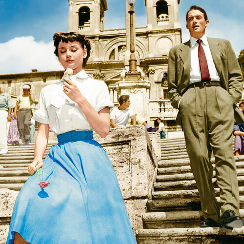 Одри Хепберн и Грегори Пек в фильме «Римские каникулы». 1953 г.