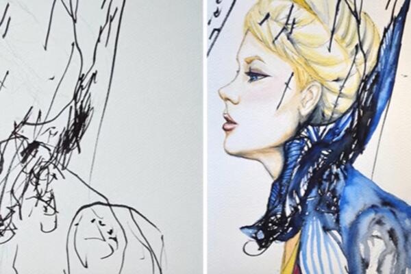 Мама дорисовывает картины за трехлетней дочерью