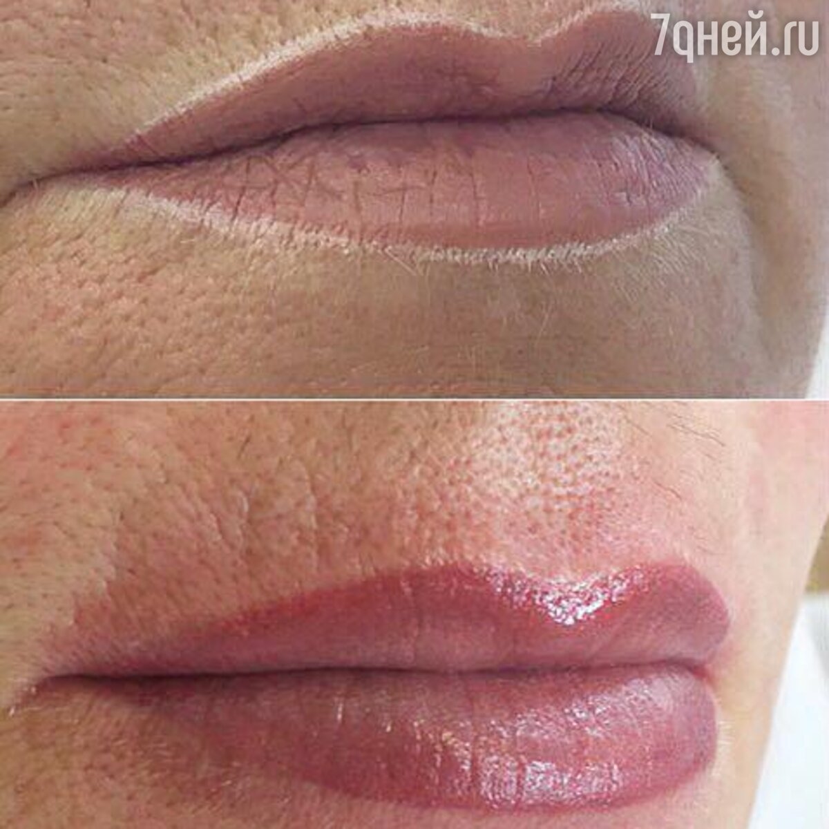 Проявление цвета после перманентного макияжа губ